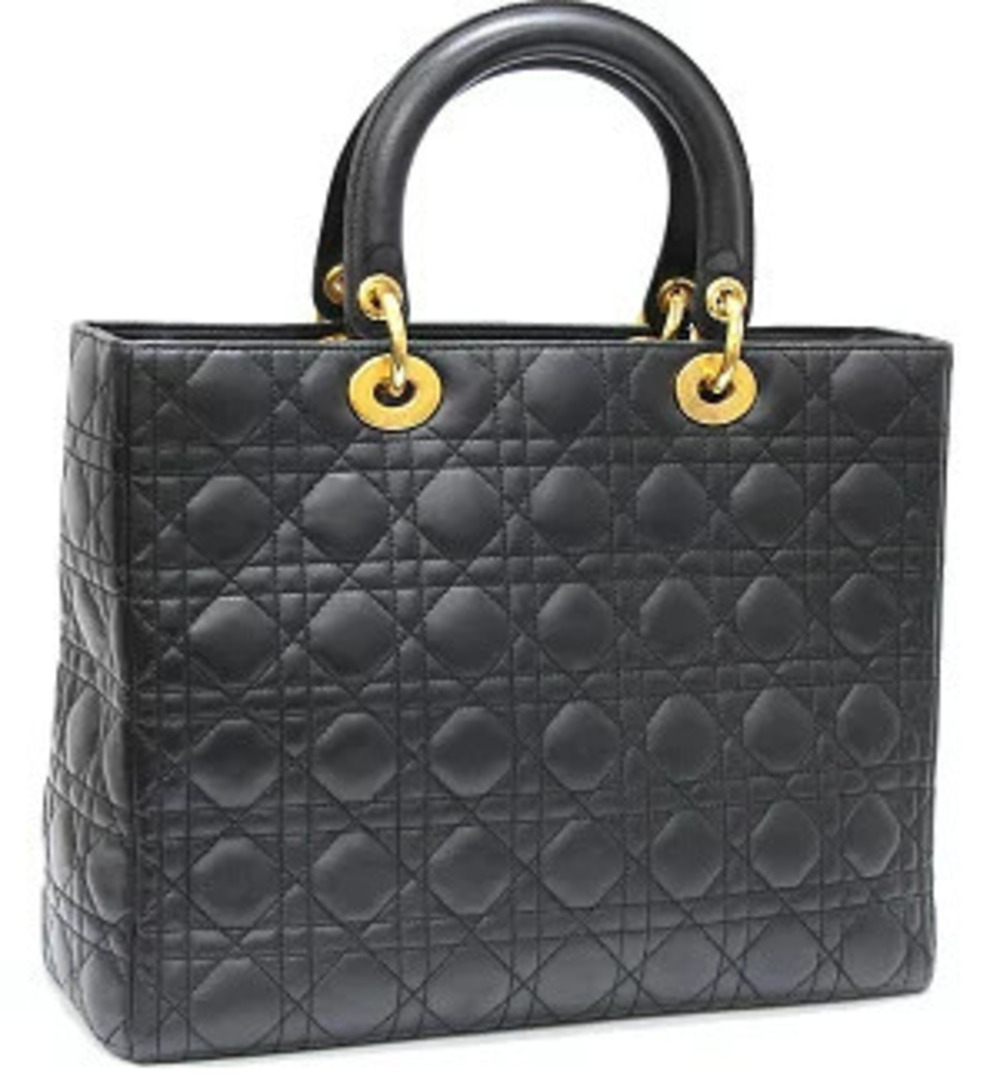 Dior Leather  Christian Cannage Lady Black Handbag